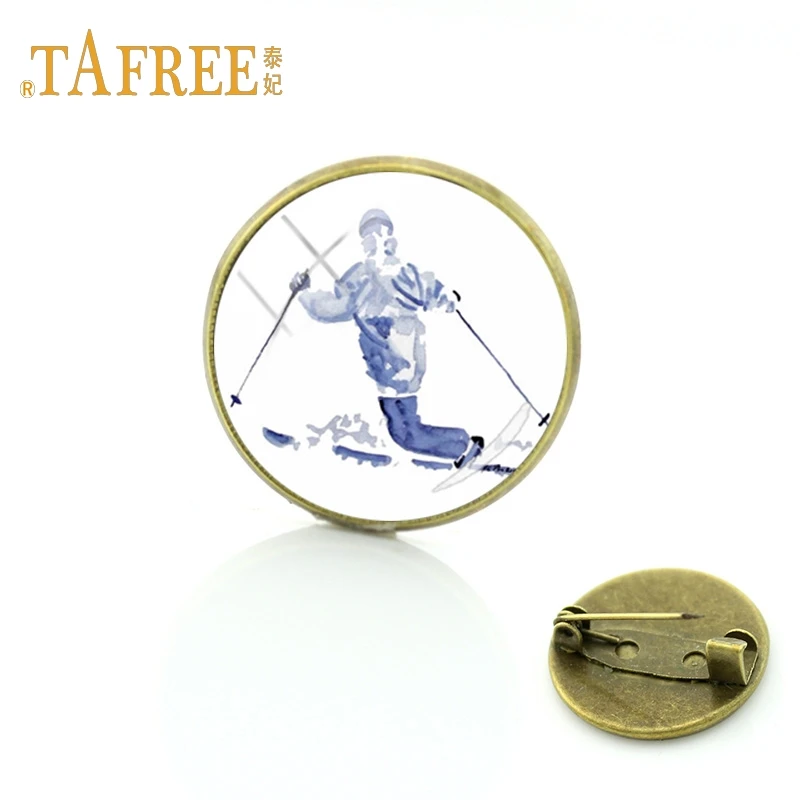 

TAFREE Vintage brooch sports enthusiasts souvenirs I love skiing pictures pin sports enthusiasts Memorial jewelry SG07