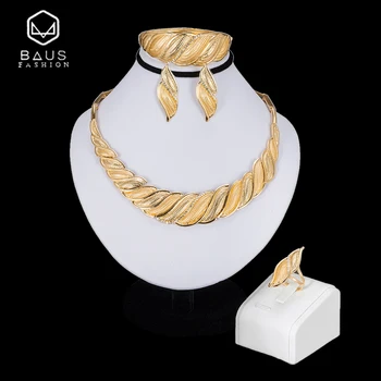 

BAUS Turkish jewelry sets bridal gift fashion Dubai gold color Jewelry set Nigerian Wedding necklace earrings Wholesale design