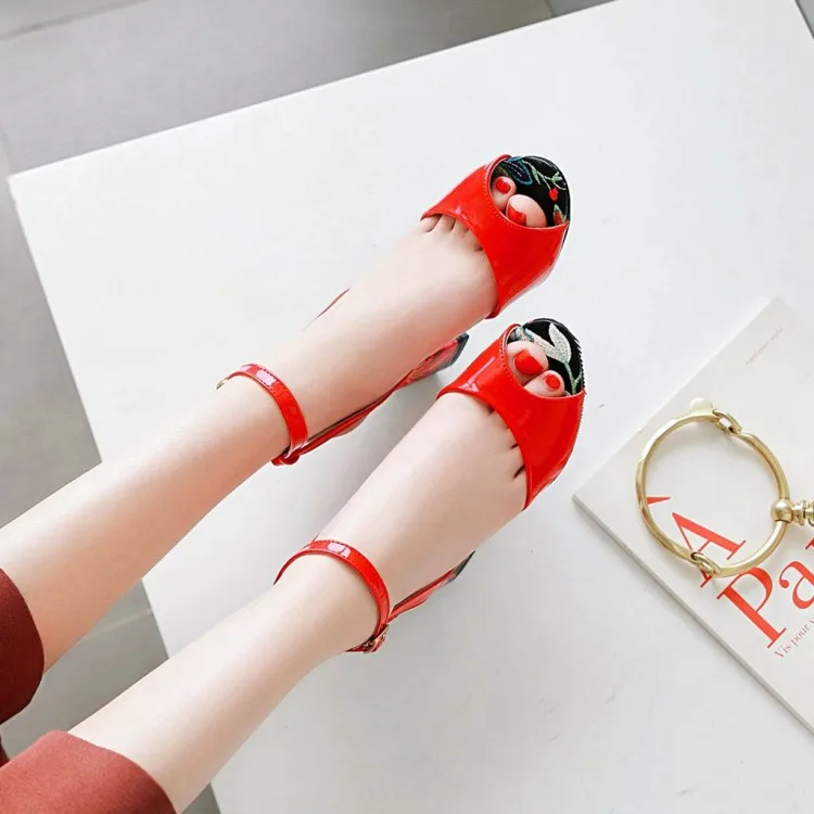 

Big Size 9 10 11-15 high heels sandals women shoes woman summer ladies Hollow shallow mouth and low upper fish mouth with one bu