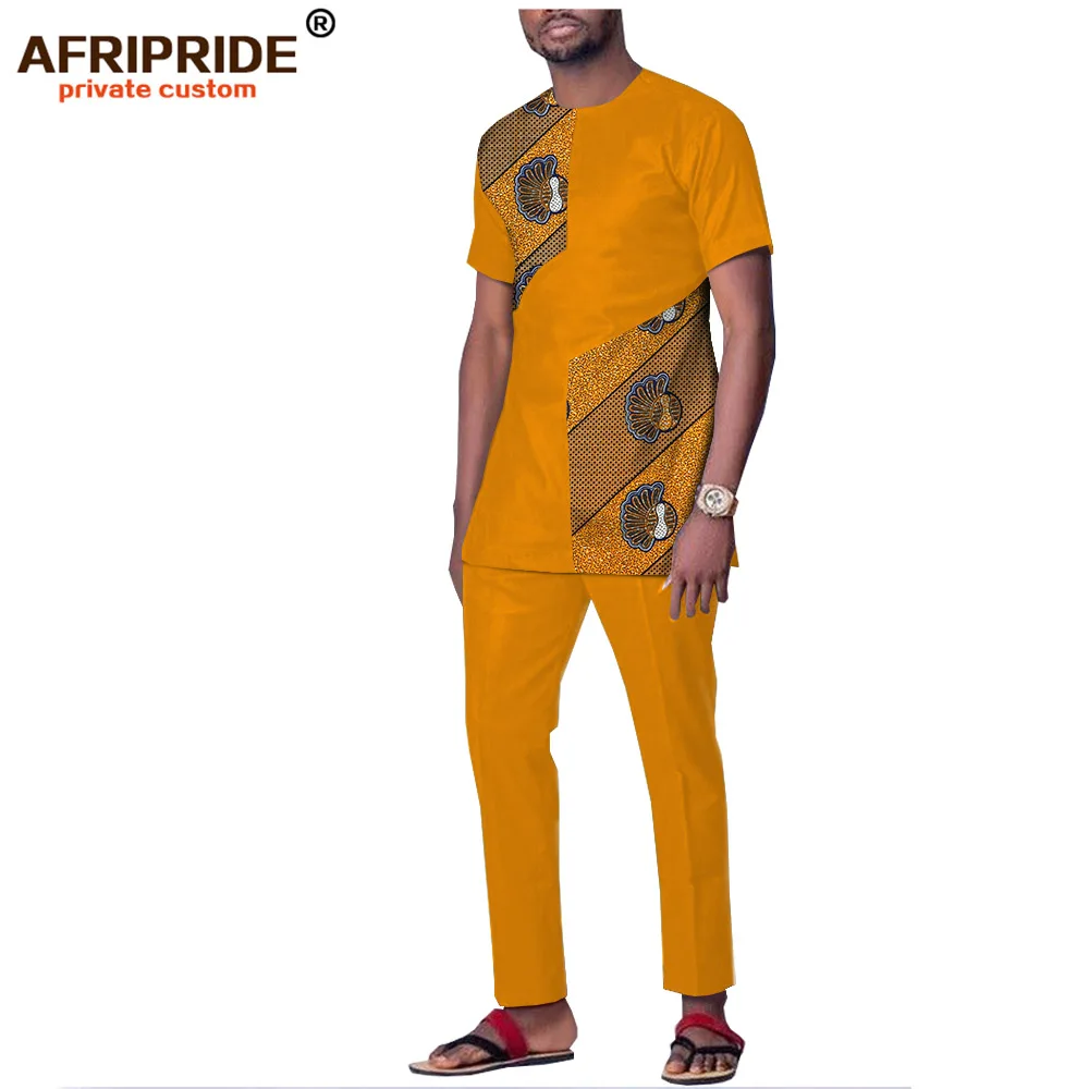 Весенне-осенний хлопковый комплект с принтом в африканском стиле для мужчин, AFRIPRIDE, топ с короткими рукавами+ укороченные штаны, повседневный мужской комплект A1816004