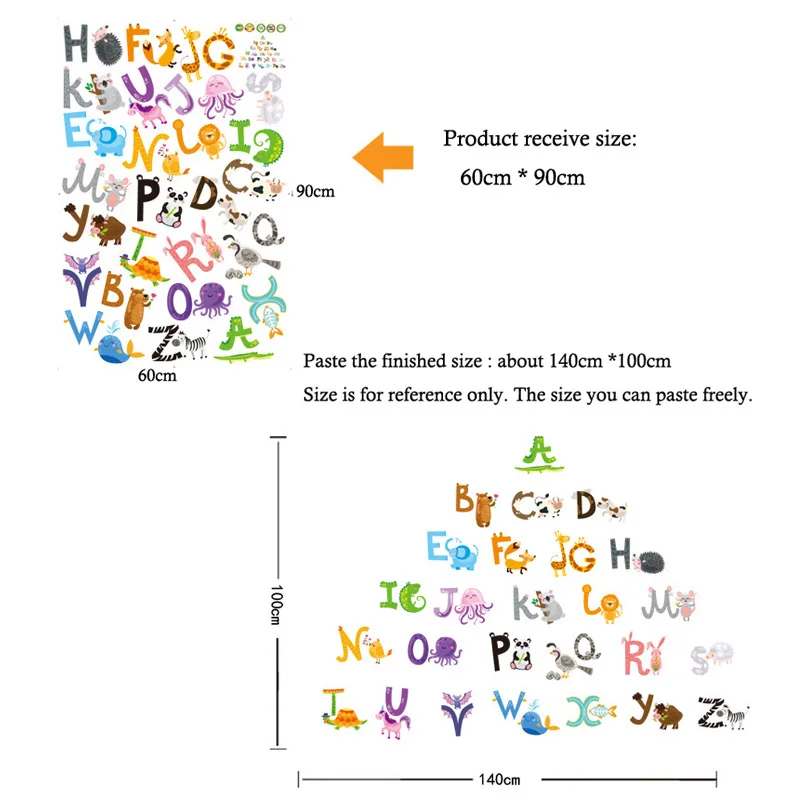 26 букв, A-Z, алфавит и животные, наклейка на стену, украшение для дома, английские виниловые наклейки на стену, наклейки для детской комнаты, Декор