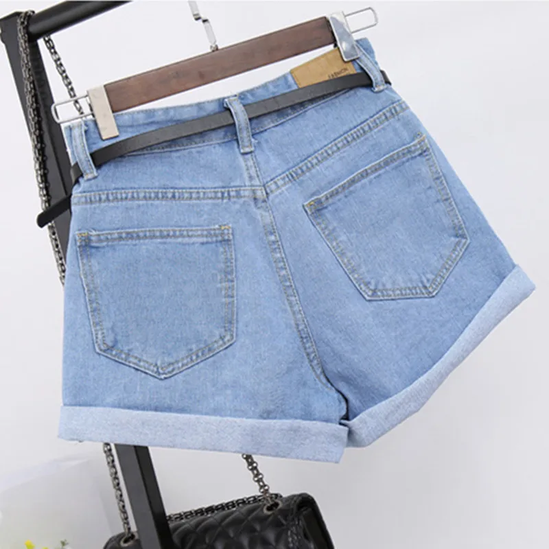 Летние женские джинсовые шорты с высокой талией винтажные базовые повседневные гофрированные джинсовые шорты