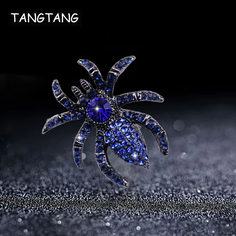 Silver Alloy Coat Brooches For Women Men Vintage Blue Austrian Crystal Brooches