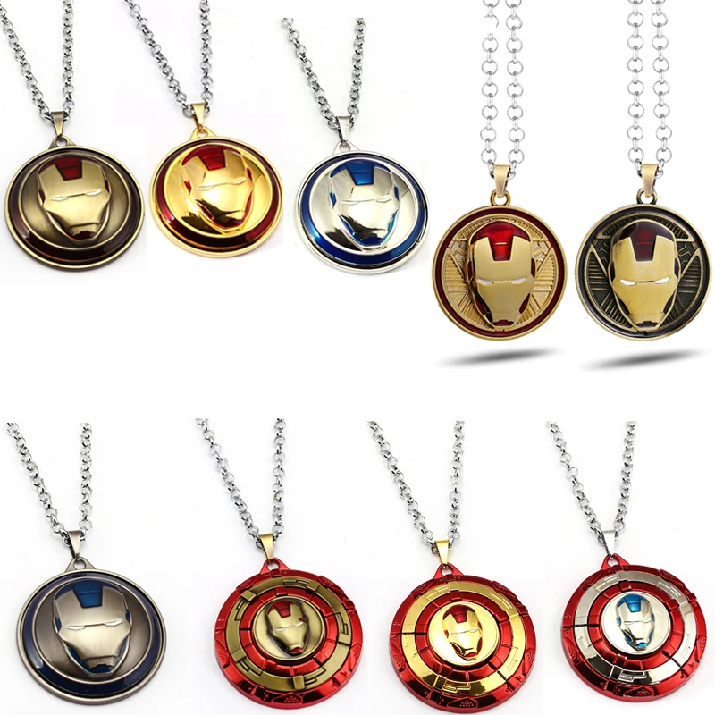 9 colors Iron Man Necklace The Avengers Rotatable Superhero Mask