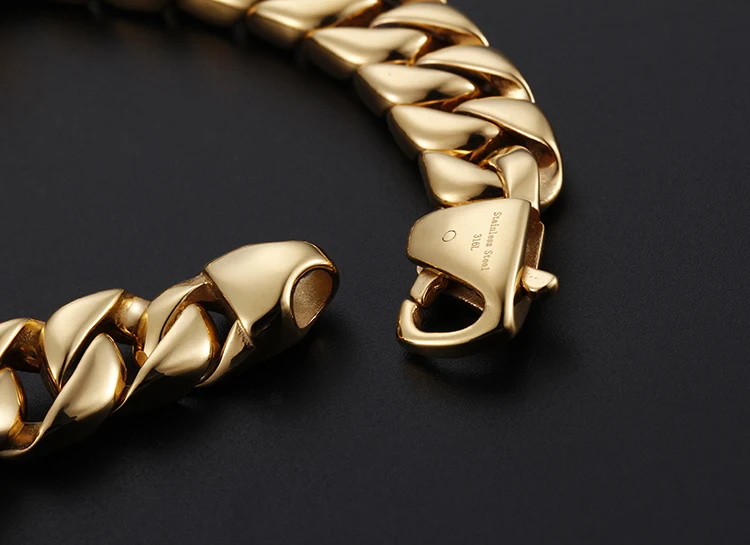 KALEN Дубай, Золотая цепочка, браслеты для мужчин и женщин, нержавеющая сталь, ширина 10 мм, 15 мм, Снаряженная кубинская цепочка, браслет, браслет