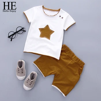 

HE Hello Enjoy Kids Clothes Toddler Boys Clothing Set Children Summer Cartoon Kids Applique Star Tops Shorts Infantil Baby Suit
