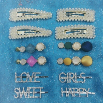 

12 Pcs/set Girls Pearl Hair Clip Crystal Rhinestone Clamp Hairpin Acrylic Dot 4 Styles Letters Love Sweet Girls Hair Accessories