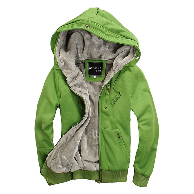 Mens Fur Lined Hoodie Cotton Hooded Warm Jackets Hoodies And
