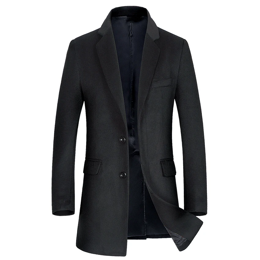 EICHOS High Quality Woolen Peacoat Men Slim Fit Solid Color Overcoat Long Man Autumn Male Wool Blend Casaco Masculino