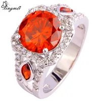 lingmei Wedding Rings Garnet & White Topaz Silver Ring Size 7 8 9 10 New Fashion Jewelry Women for Party Gift Wholesale 504R6