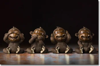 

A Set 4PCS 2020 TOP Master action art Collection Animal " NO look, NO talk, NO listen, NO do" HOME Brass WORK Limited Edition