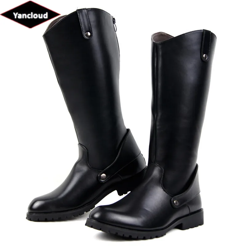 Fashion Waterproof Back Zipper Long Military Boots for Men New 2018 Casual Leather Martin Boots