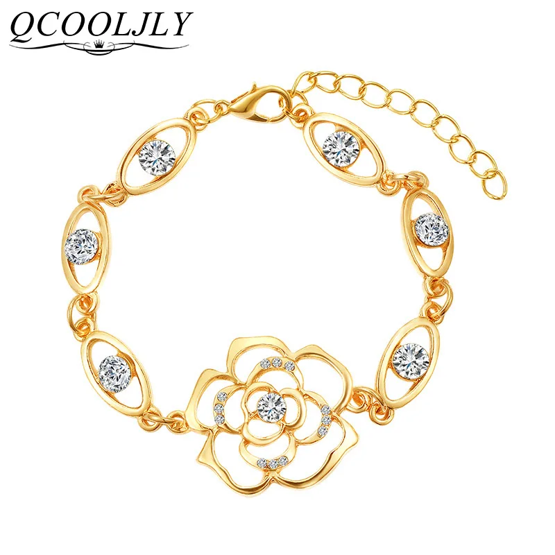 Браслет с цветками розы австрийский кристалл полый 3D Цветочный браслет подружки невесты/свадебный браслет подарок Любовь цветок браслет для женщин