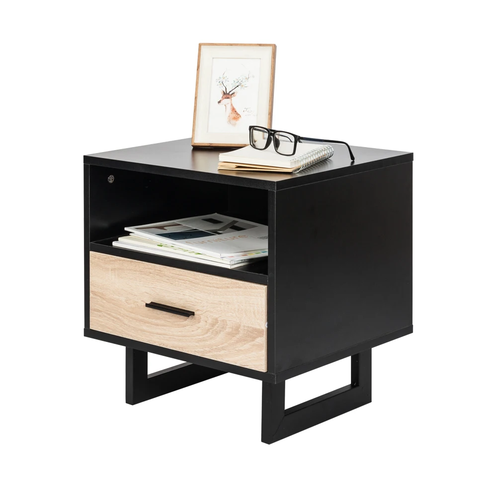 

1 Drawer Two-tier Bedside Cabinet Night Table Black