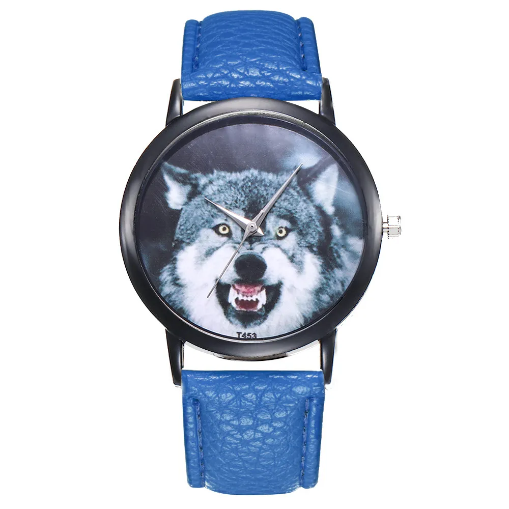 Multi-colored strap wolf pattern dial Stylish Classic Watch For Fashion Casual Women with PU Leather Strap Analog Quartz 