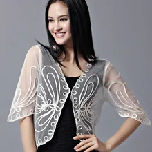 Винтажное белое из плетенного кружева сетчатый кардиган Femme Половина рукава V воротник марля вышивка цветочный короткий Болеро солнцезащитный тонкий жакет
