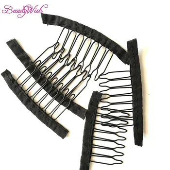 

BeautyWish 7 Teeth Black Wig Comb With Polyster Cloth Wig Accessories Hair Wig Combs 10Pcs Wholesale Black Lace Wig Clips