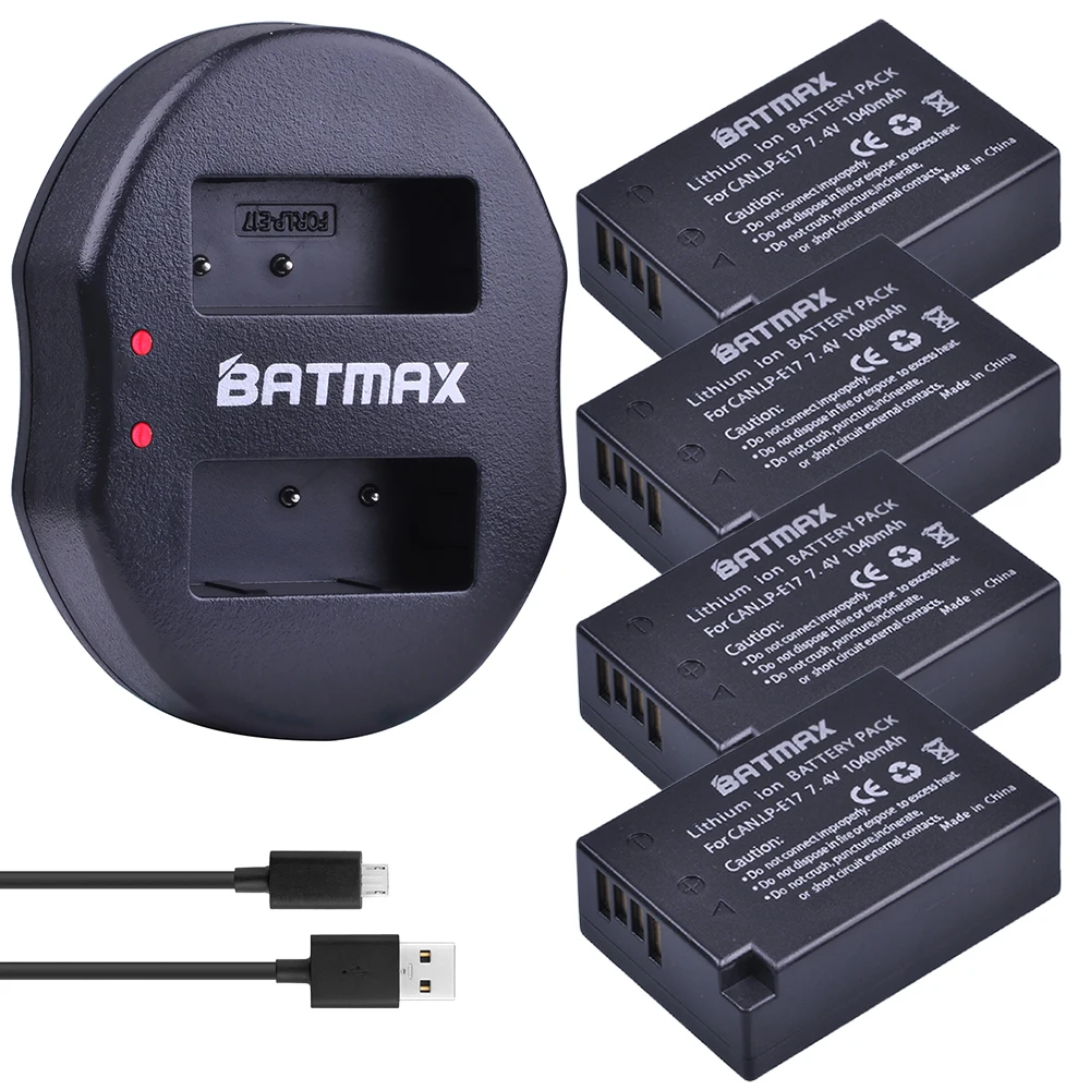 4Pcs LP E17 LP E17 LPE17 Battery + Dual USB charger for Canon EOS M5
