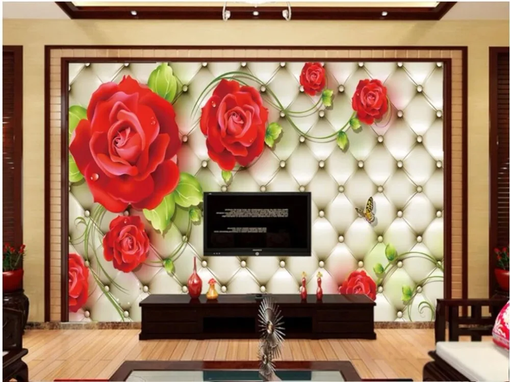 

3d wallpaper custom photo mural High imitation soft pack red rose TV background wall home decor wallpaper for walls 3 d