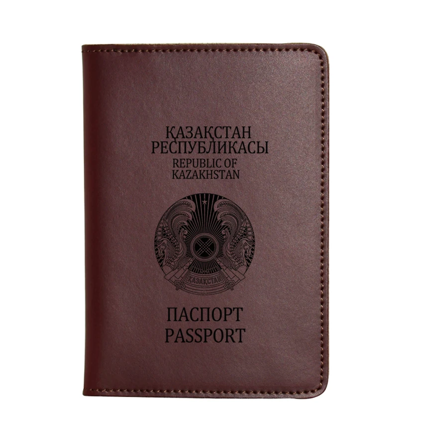

Travel Kazakhstan Passport Holder Men and women Travel Case Holder crazy horse Leather Vintage Engrave Name Passport Cover
