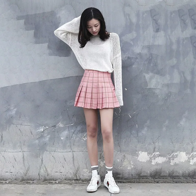 

Women Casual Plaid Skirt Girls High Waist Pleated Skirt A-line School Skirt Uniform With Inner Shorts S M L XL XXL XXXL Y5