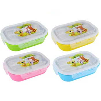 

Bear Cavalier 4 Color Optional Children Lunch Boxs 304 Stainless Steel Sealed Student Insulation Double Bento Box Food Tableware