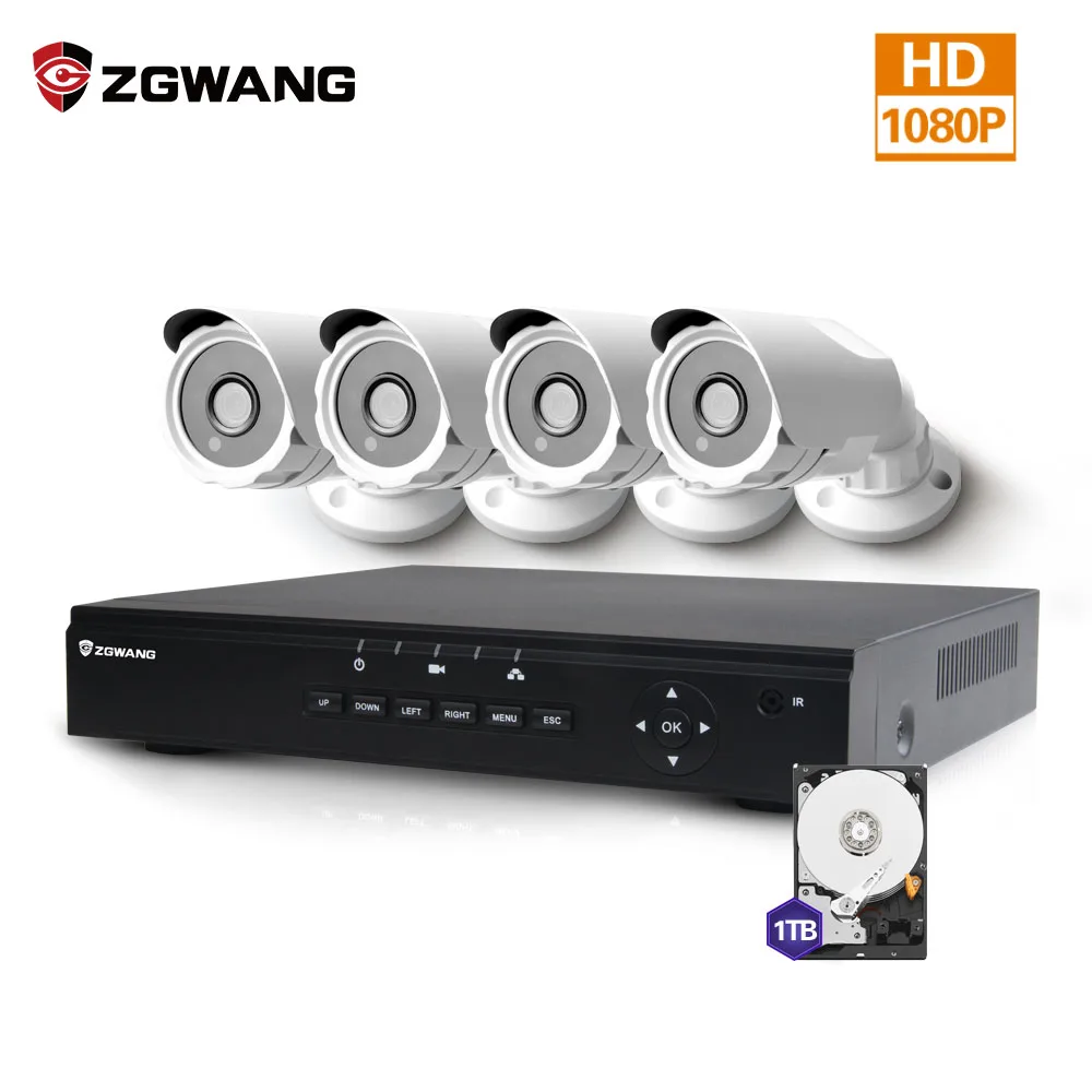 

ZGWANG 2MP 4CH POE NVR Wifi Security Outdoor IP Camera Bullet Security Alarm System Night Vision CCTV Kits +1TB Hard Drive