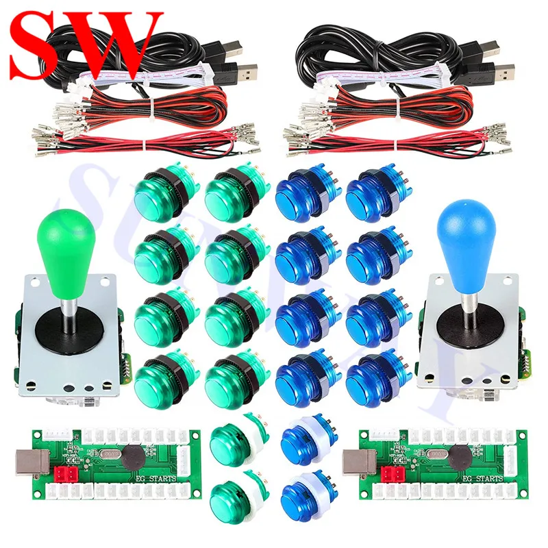

DIY Arcade Set Kits Illuminated Buttons Replacement Parts USB Controller Joystick + LED Push Button set 2 Player Arcade DIY Kits