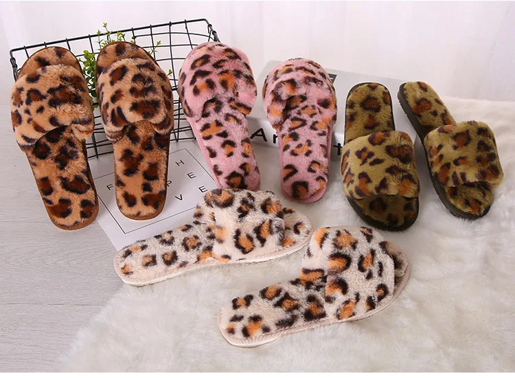 Леопардовые тапочки; женская обувь на плоской подошве; коллекция года; домашние тапочки; женская плюшевая домашняя обувь; теплые тапочки для женщин; pantuflas mujer