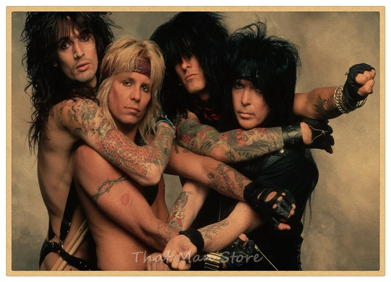 Motley Crue винтажная Ретро рок-группа музыкальная гитара матовая крафт-бумага античный плакат Настенная Наклейка домашний декор 42*30 см - Цвет: Армейский зеленый