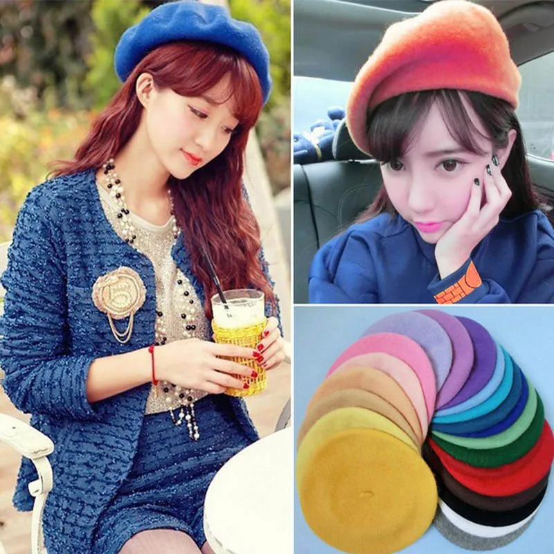 

Candy color women beret hat stylish vintage winter hat beret femme Solid Color muts for girls gorro