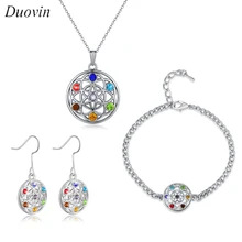 

DUOVIN Flower Crystal Rhinestone Colorful Jewelry Set Africa 7 Chakra Crystal Necklace Gift Set For Women Friend Nickel Free