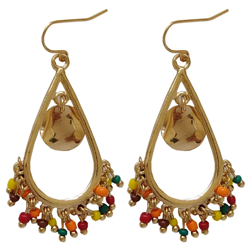 

National Jewelry Multi Small Colorful Beads Yellow Red Green Beads Drop Earrings For Woman Gift