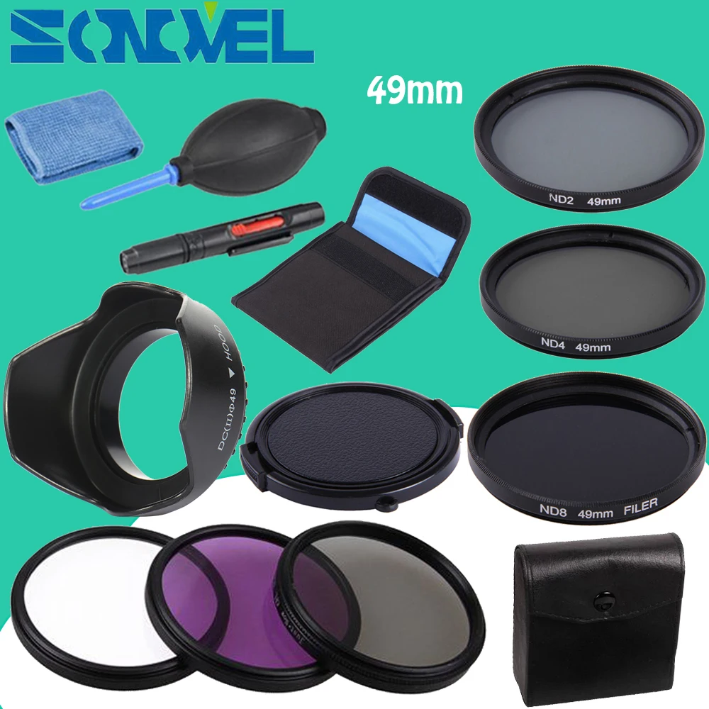 49mm Uv Cpl Fld Nd 2 4 8 Neutral Density Filter Lens Set + Lens Hood+cap For Canon Ef 50mm F/1.8
