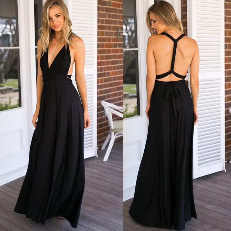 

Sexy Long Dress Bridesmaid Formal Multi Way Wrap Convertible Infinity Maxi Dress Navy Blue Hollow Out Party Bandage Vestidos