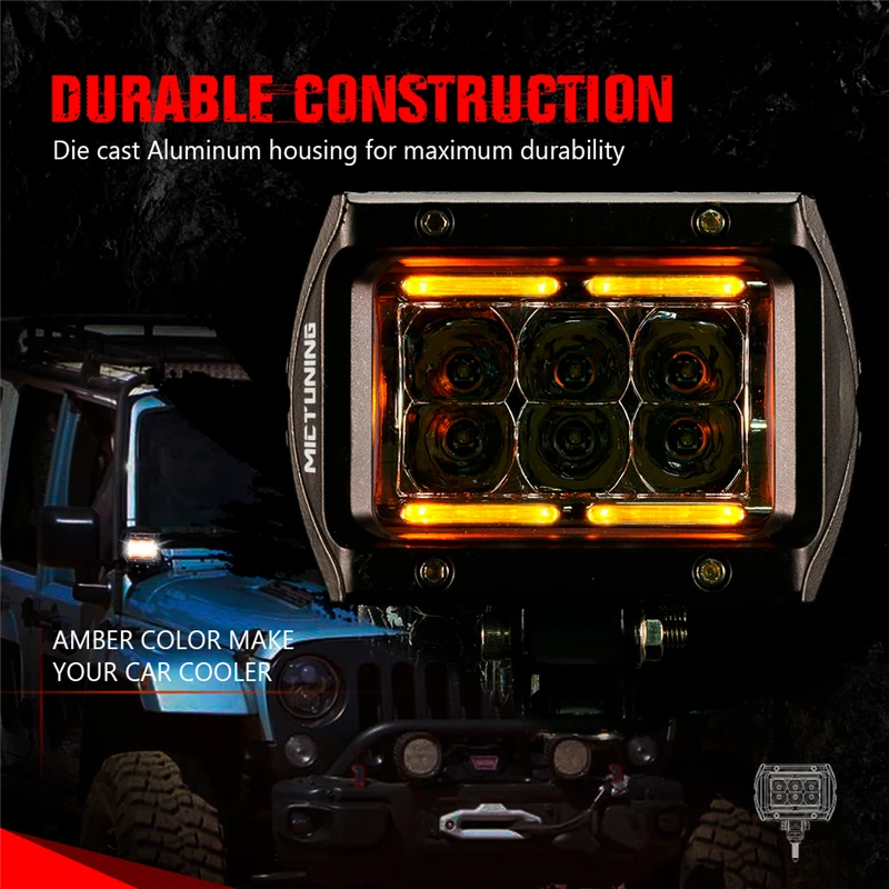 MICTUNING 4 ''18 Вт Светодиодный светильник для работы с лампами W/янтарный светильник для окружающей среды Spot/Flood внедорожный автомобильный противотуманный фонарь для Jeep UTV SUV Truck