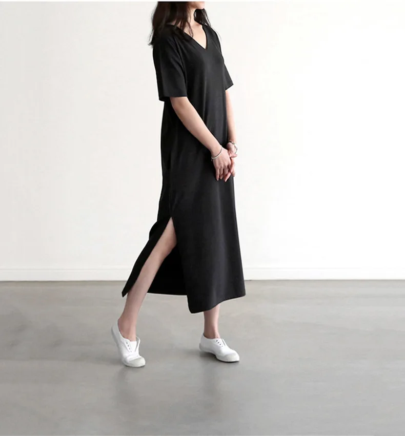 LZJN Women Summer Dress Loose Soft Modal Casual Midi Dress Solid Black 5 Colors Base Shirt Dress Plus Size Vestido verano (10)