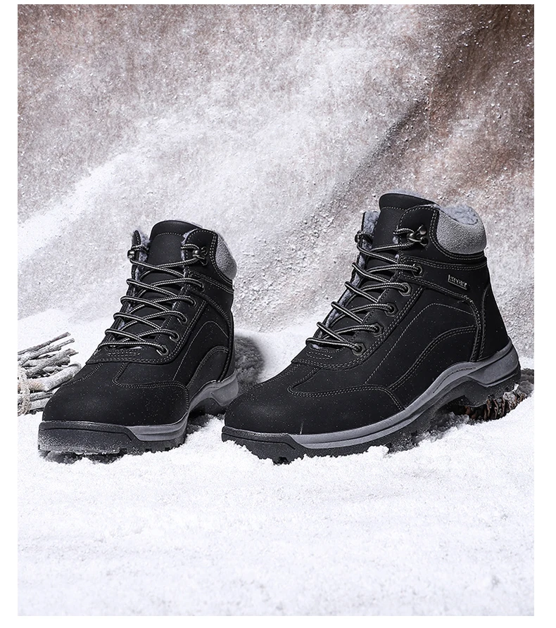 Genuine Leather Men Boots Winter with Fur Waterproof Warm Snow Boots Men Winter Work Casual Shoes Military Ankle Boots JKPUDUN