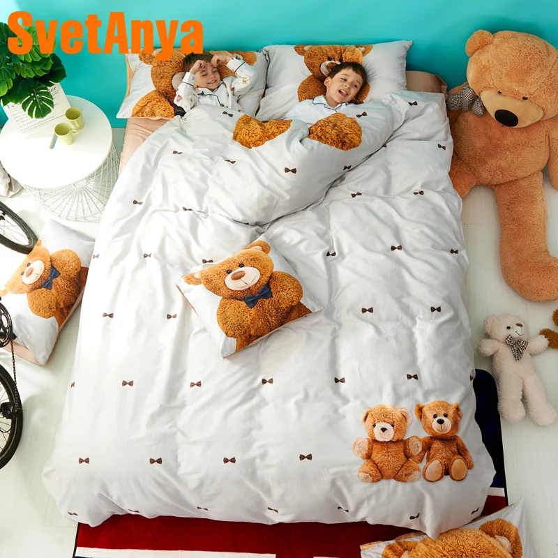 

Svetanya Teddy Print Bedlinen Sheet Pillowcase Duvet Cover Sets 100% Cotton luxury Teens Bedding Set