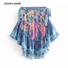 Богемный птицы фламинго печати с шнуровкой молнии талии юбка Этническая женщина тонкий оборками подол Асимметричные юбки