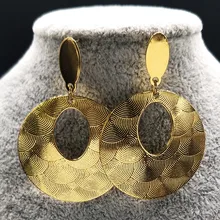 Круглые серьги из нержавеющей стали женские ювелирные изделия Модный золотой Рождественский серьги-гвоздики ювелирные изделия Букле д 'Орель E612378