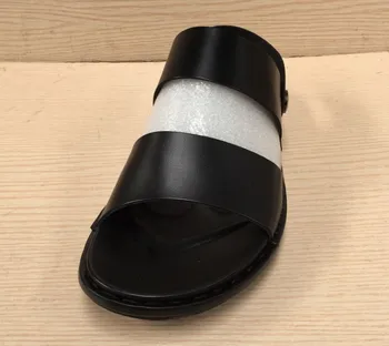 

New Style Men Fashion Leather Shoes Black Men Casual Flat Shoes Men Slip On Comfortable Flat Leather Sandals Free Shipping