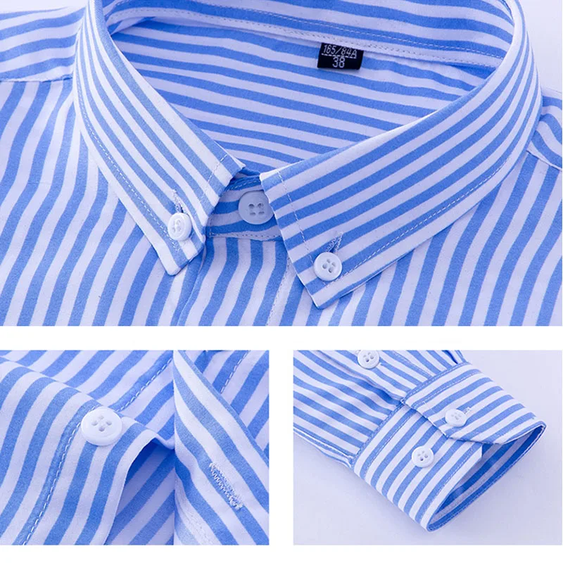 2020 Men Striped Shirts Casual Long Sleeved Mens Shirt 4XL Plus Size Business Man Shirt Male Social Dress Shirts Outwear YN10235