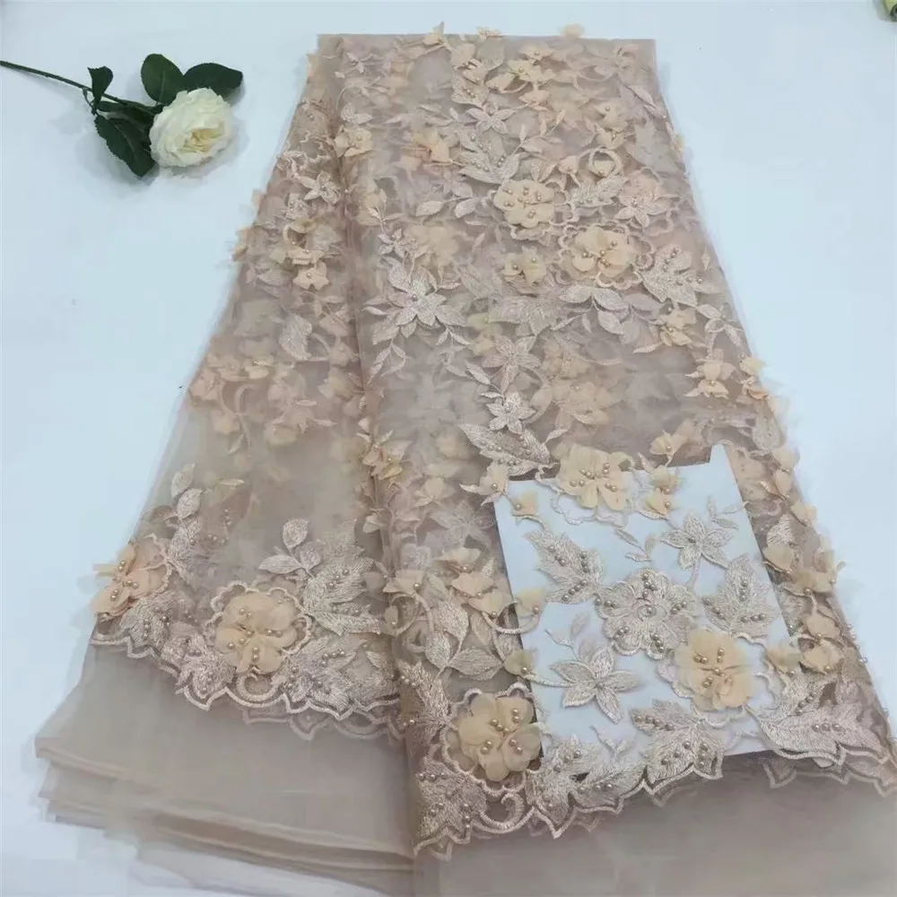 

Bridal Nigerian Wedding Lace Materials 3D Lace Fabric High Quality 2018 African Lace Fabric On Sale Beads Lace Fabric H603-2