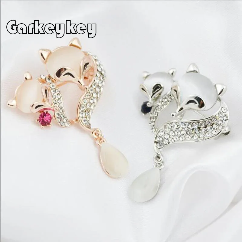 Charm short open double fox beautiful wild brooch opal animal chest jewelry | Украшения и аксессуары