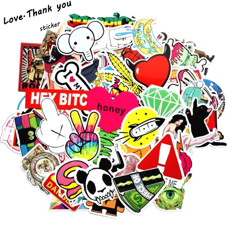 Hot Sale 200Pcs Mixed Cool Funny  Stickers for Luggage Laptop Car Styling Waterproof Cool Sticker Bike Trunk Guitar Decals