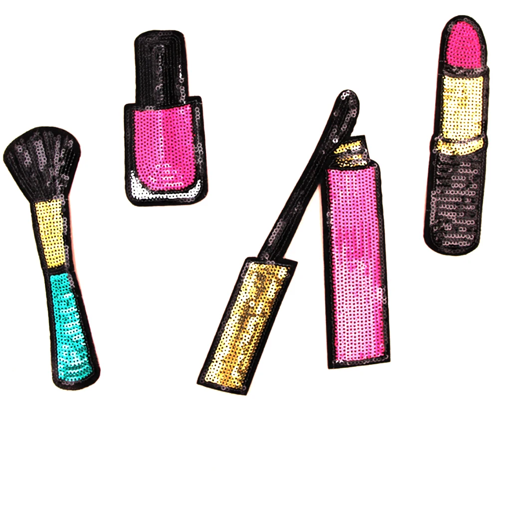 4 Pieces Fashion Lipstick Makeup Embroidered Sequin Iron on Appliques Patches for   Clothing jackets Jeans Backpacks