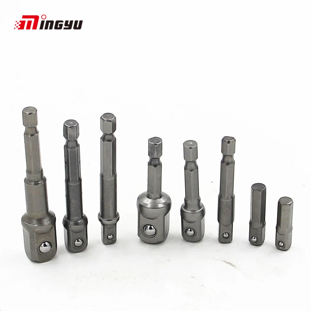 8pcs 1/4 3/8 1/2 Socket Adapter Cr-v Hex Shank Drill Driver Adaptor Bits Set Power Tools Connecting Rod 25-73mm Extension Bar Hand & Power Tool Accessories Tools