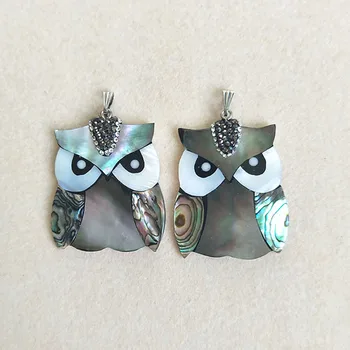 

5 pcs Natural Abalone shell Owl Shape Druzy Pendant,with Crystal Rhinestone charms,for DIY Jewelry necklace Making PD321