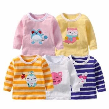 

5 PCS Baby Boys Girls Clothing 2018 Spring Autum Cartoon Embroidered T Shirt Baby Long Sleeve Tops Cotton Infant Kids Clothes
